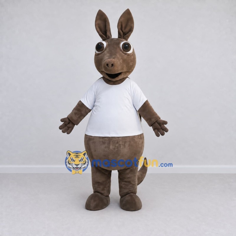 Custom Gray and White Kangaroo in a T-Shirt Mascot Costume Adult Full Body Suit for Wildlife Events Custom Gray and White Kangaroo in a T-Shirt Mascot Costume Adult Full Body Suit for Wildlife Events
