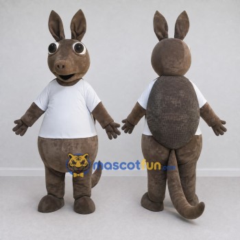 Custom Gray and White Kangaroo in a T-Shirt Mascot Costume Adult Full Body Suit for Wildlife Events