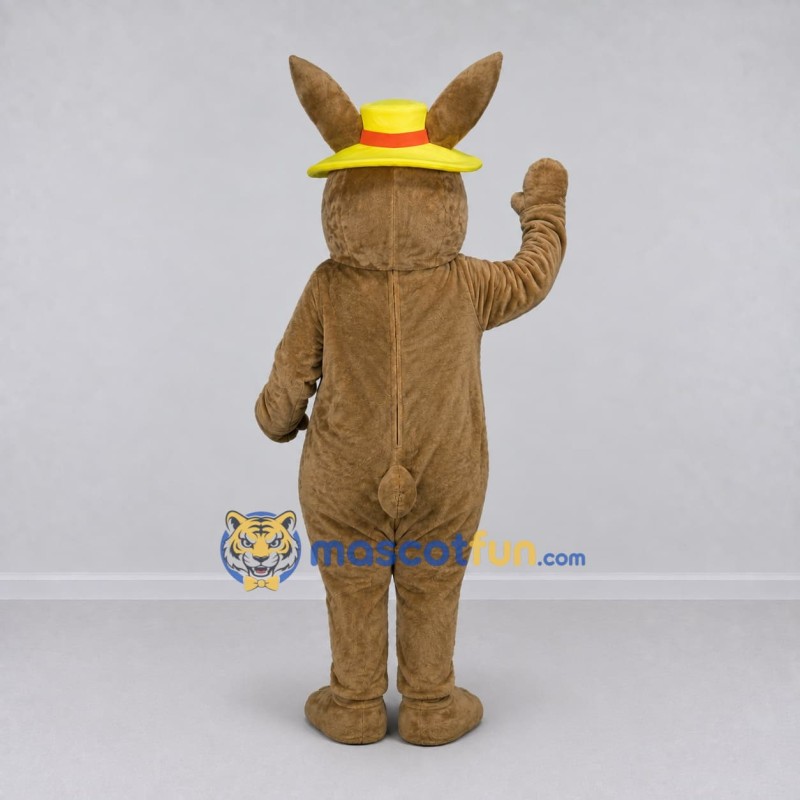 Custom Brown and Yellow Rabbit in a Hat Mascot Costume Adult Full Body Suit for Easter Events Custom Brown and Yellow Rabbit in a Hat Mascot Costume Adult Full Body Suit for Easter Events
