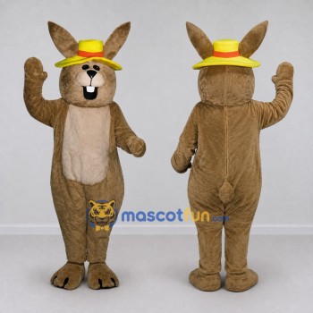 Custom Brown and Yellow Rabbit in a Hat Mascot Costume Adult Full Body Suit for Easter Events