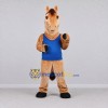 Custom Tan and Blue Horse in a Sleeveless Shirt Mascot Costume Adult Full Body Suit for Sports Events