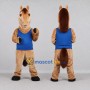 Custom Tan and Blue Horse in a Sleeveless Shirt Mascot Costume Adult Full Body Suit for Sports Events