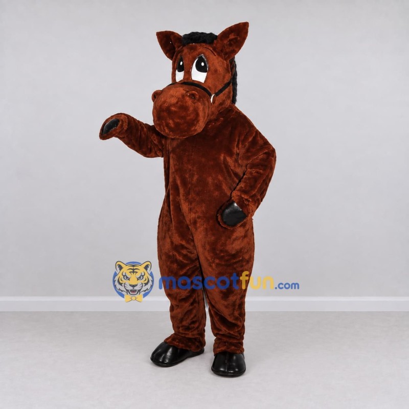 Custom Dark Brown and Black Horse with a Bridle Mascot Costume Adult Full Body Suit for Farm Events