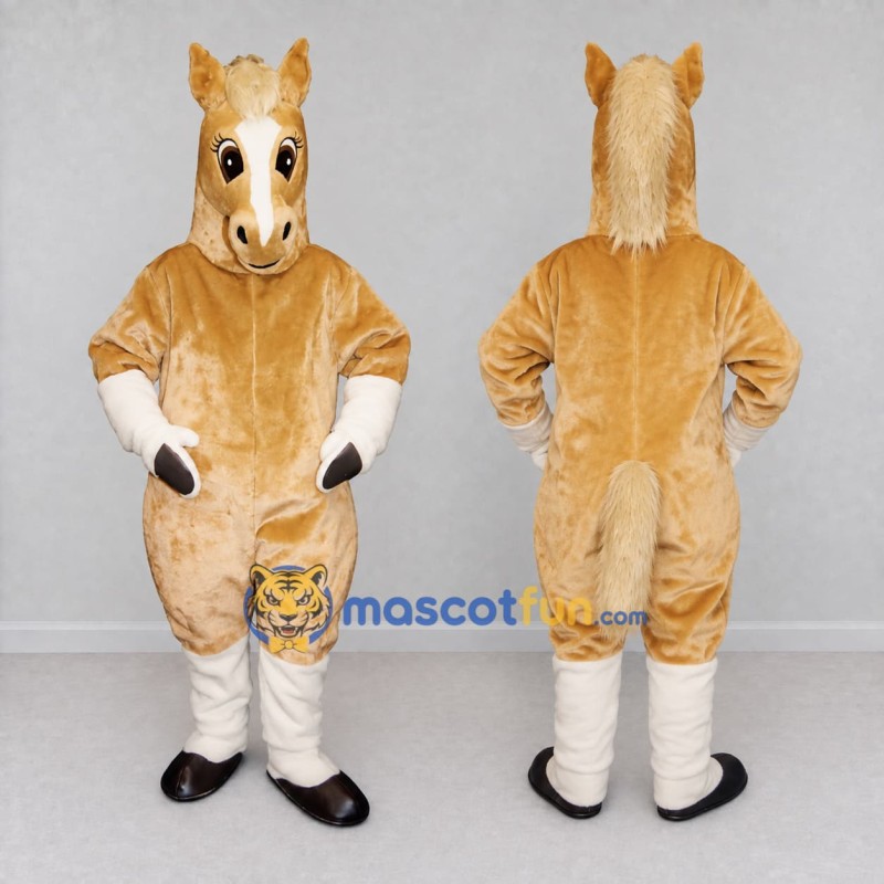 Custom Golden Tan and White Horse Mascot Costume Adult Full Body Suit for Farm Events Custom Golden Tan and White Horse Mascot Costume Adult Full Body Suit for Farm Events