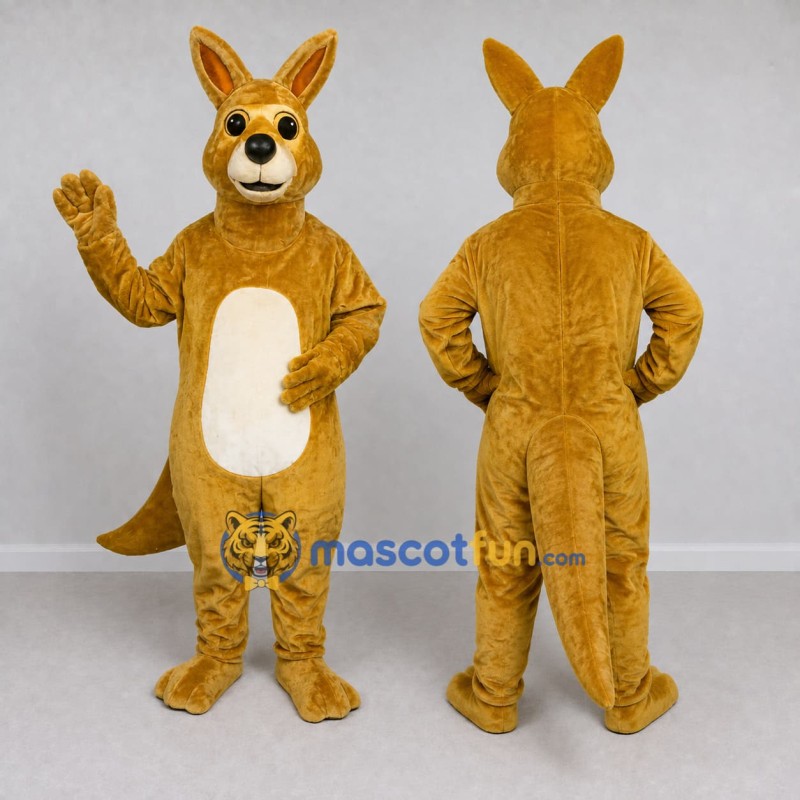 Custom Golden Brown and Cream Kangaroo Mascot Costume Adult Full Body Suit for Wildlife Events