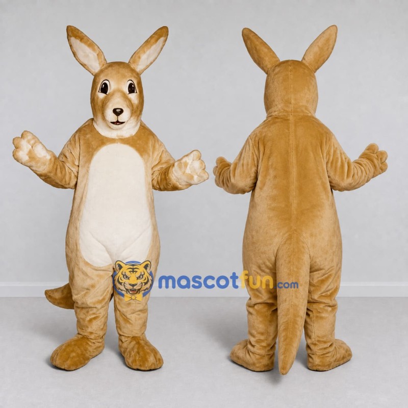 Custom Tan and White Kangaroo Mascot Costume Adult Full Body Suit for Wildlife Events Custom Tan and White Kangaroo Mascot Costume Adult Full Body Suit for Wildlife Events