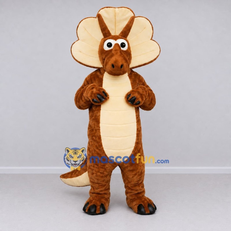 Custom Brown and Cream Frilled Dinosaur Mascot Costume Adult Full Body Suit for Dinosaur Events Custom Brown and Cream Frilled Dinosaur Mascot Costume Adult Full Body Suit for Dinosaur Events