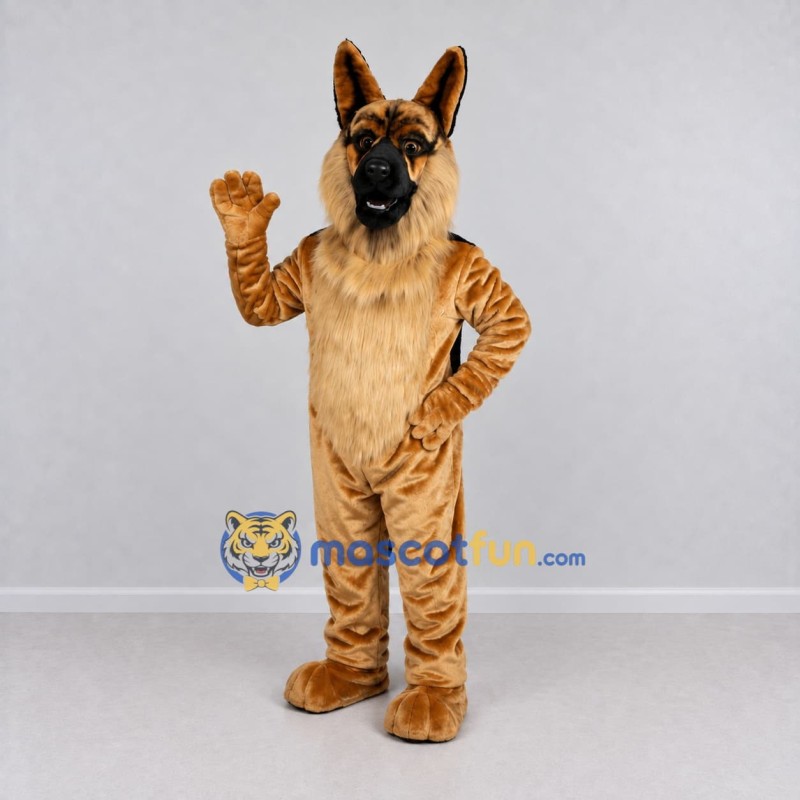 Custom Tan and Black German Shepherd Dog Mascot Costume Adult Full Body Suit for Sports Events