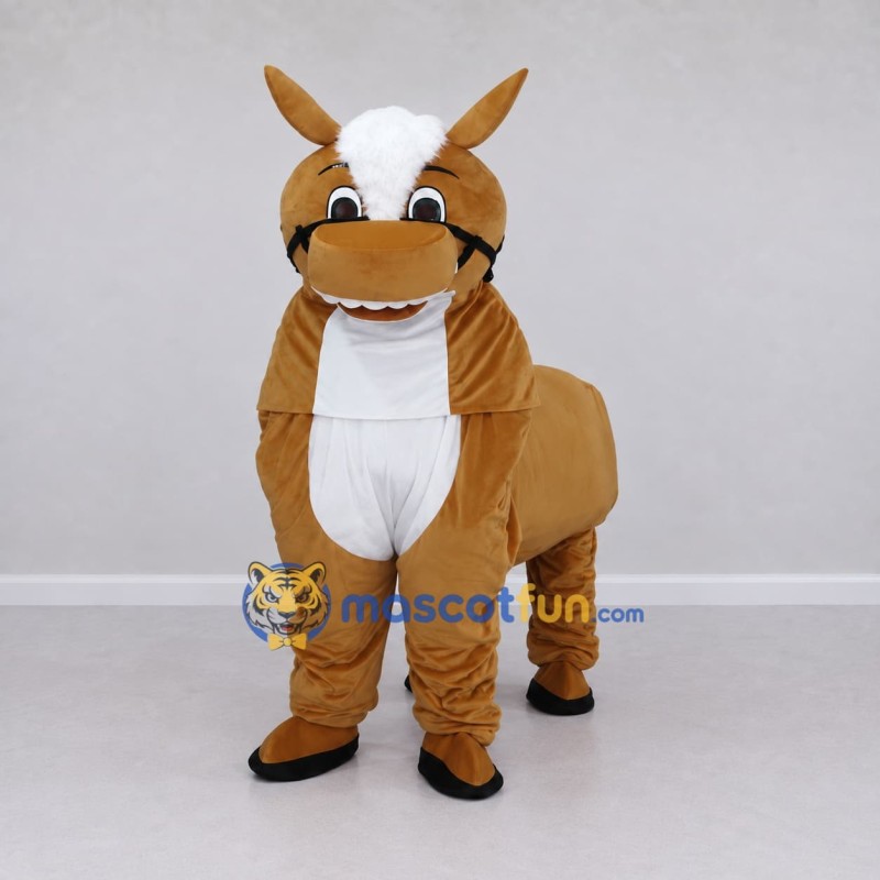 Custom Brown and White Four-Legged Horse Mascot Costume Adult Full Body Suit for Farm Events Custom Brown and White Four-Legged Horse Mascot Costume Adult Full Body Suit for Farm Events