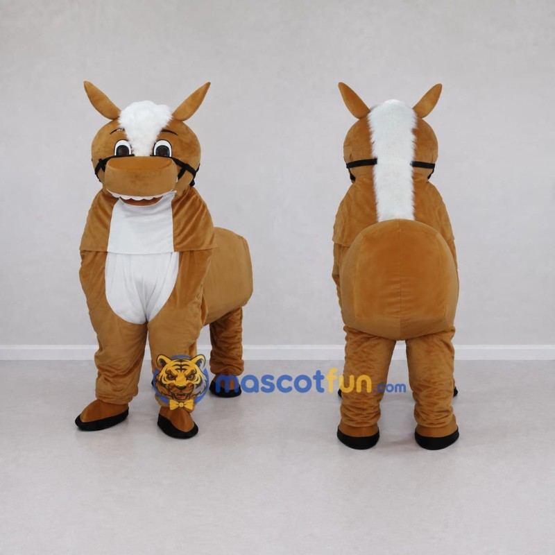 Custom Brown and White Four-Legged Horse Mascot Costume Adult Full Body Suit for Farm Events Custom Brown and White Four-Legged Horse Mascot Costume Adult Full Body Suit for Farm Events