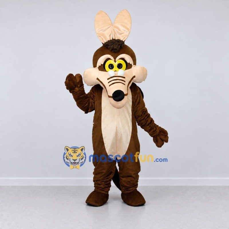Custom Brown and Cream Coyote Character Mascot Costume Adult Full Body Suit for Theme Parties Custom Brown and Cream Coyote Character Mascot Costume Adult Full Body Suit for Theme Parties