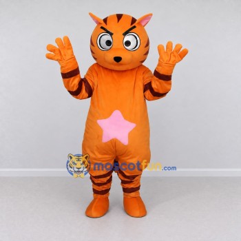 Custom Orange and Black Tiger with a Star Belly Mascot Costume Adult Full Body Suit for School Events Custom Orange and Black Tiger with a Star Belly Mascot Costume Adult Full Body Suit for School Events