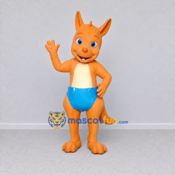 Custom Orange and Blue Kangaroo in Blue Shorts Mascot Costume Adult Full Body Suit for School Events Custom Orange and Blue Kangaroo in Blue Shorts Mascot Costume Adult Full Body Suit for School Events