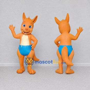 Custom Orange and Blue Kangaroo in Blue Shorts Mascot Costume Adult Full Body Suit for School Events