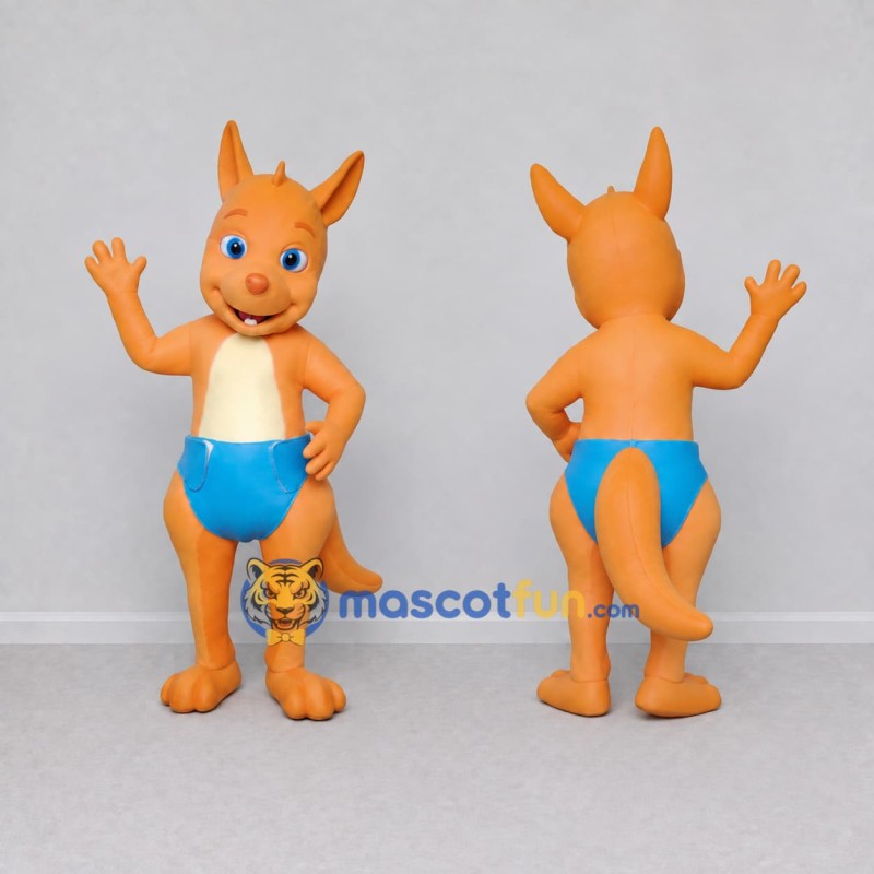 Custom Orange and Blue Kangaroo in Blue Shorts Mascot Costume Adult Full Body Suit for School Events