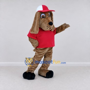 Custom Tan and Red Dog in a T-Shirt and Cap Mascot Costume Adult Full Body Suit for Sports Events