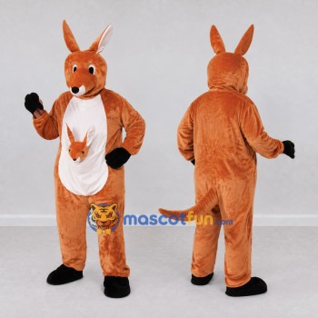 Custom Orange and White Kangaroo with a Joey Mascot Costume Adult Full Body Suit for Wildlife Events