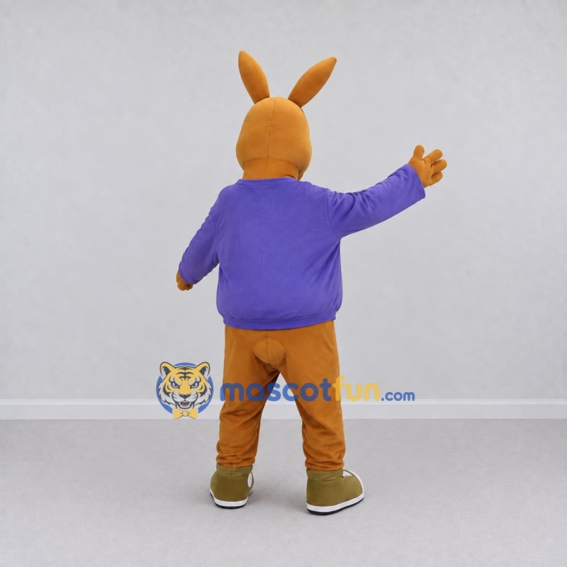 Custom Brown and Purple Kangaroo in a Sweatshirt Mascot Costume Adult Full Body Suit for School Events Custom Brown and Purple Kangaroo in a Sweatshirt Mascot Costume Adult Full Body Suit for School Events