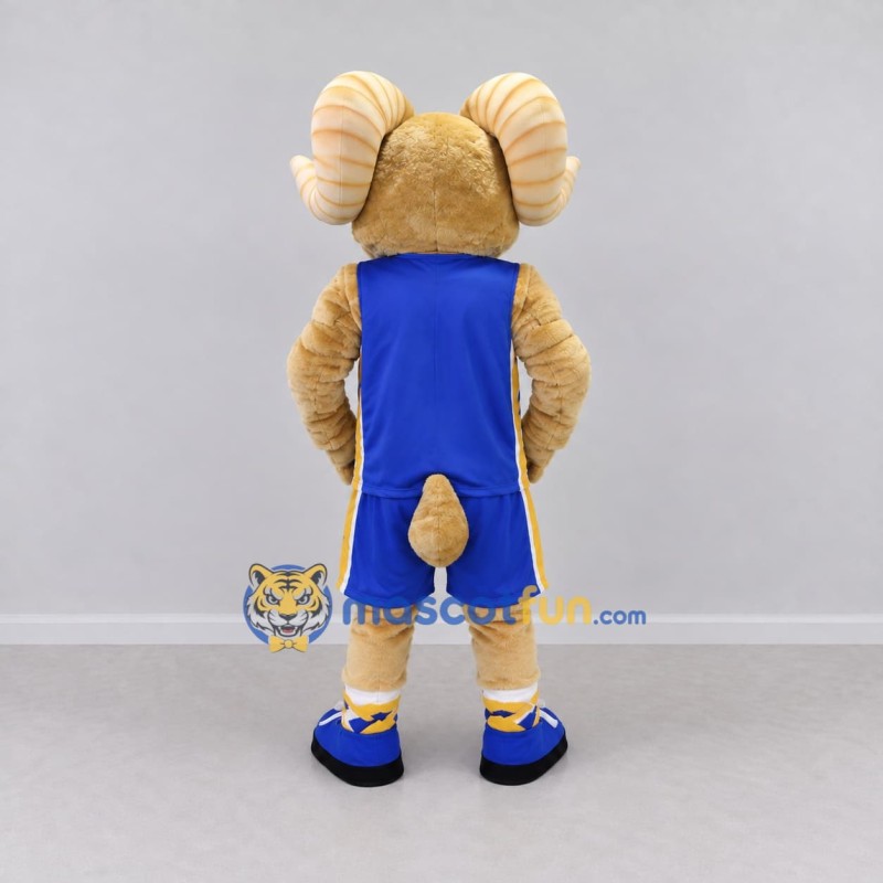 Custom Tan and Blue Ram in Sportswear Mascot Costume Adult Full Body Suit for Sports Events Custom Tan and Blue Ram in Sportswear Mascot Costume Adult Full Body Suit for Sports Events