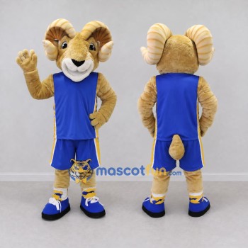 Custom Tan and Blue Ram in Sportswear Mascot Costume Adult Full Body Suit for Sports Events