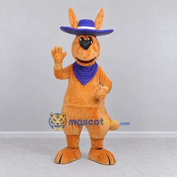 Custom Orange and Purple Kangaroo in a Cowboy Hat Mascot Costume Adult Full Body Suit for Outdoor Events Custom Orange and Purple Kangaroo in a Cowboy Hat Mascot Costume Adult Full Body Suit for Outdoor Events