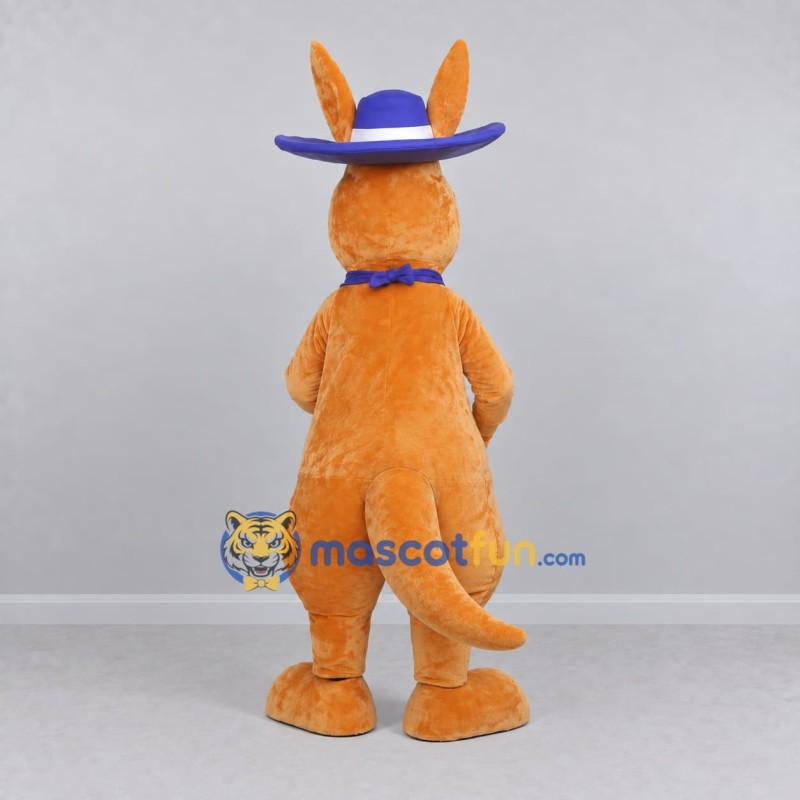Custom Orange and Purple Kangaroo in a Cowboy Hat Mascot Costume Adult Full Body Suit for Outdoor Events Custom Orange and Purple Kangaroo in a Cowboy Hat Mascot Costume Adult Full Body Suit for Outdoor Events