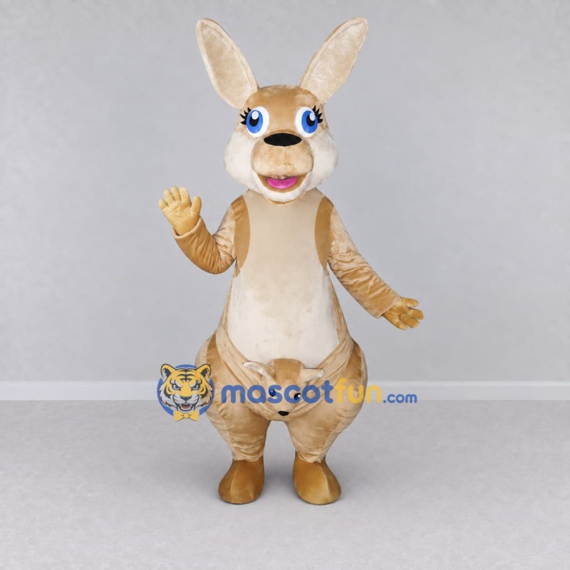Custom Tan and Cream Kangaroo with a Joey Mascot Costume Adult Full Body Suit for Wildlife Events