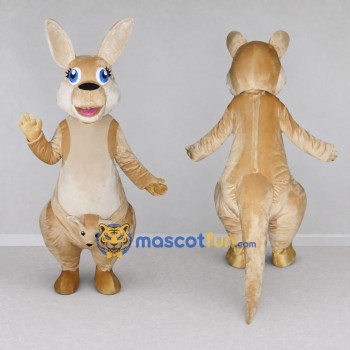 Custom Tan and Cream Kangaroo with a Joey Mascot Costume Adult Full Body Suit for Wildlife Events