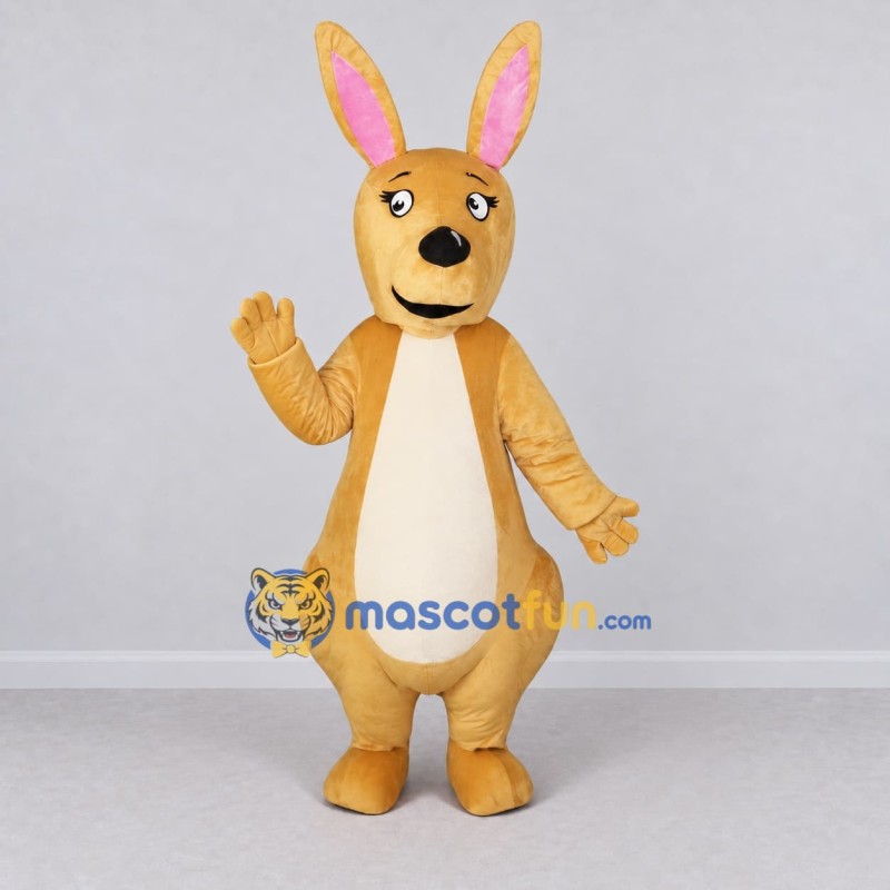 Custom Golden Tan and Cream Kangaroo Mascot Costume Adult Full Body Suit for Wildlife Events Custom Golden Tan and Cream Kangaroo Mascot Costume Adult Full Body Suit for Wildlife Events
