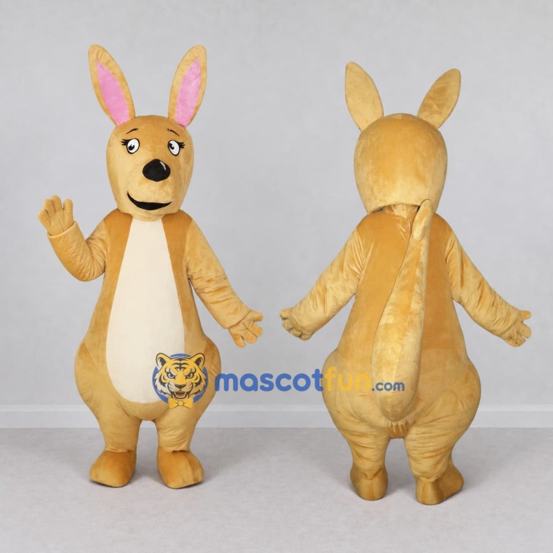 Custom Golden Tan and Cream Kangaroo Mascot Costume Adult Full Body Suit for Wildlife Events Custom Golden Tan and Cream Kangaroo Mascot Costume Adult Full Body Suit for Wildlife Events