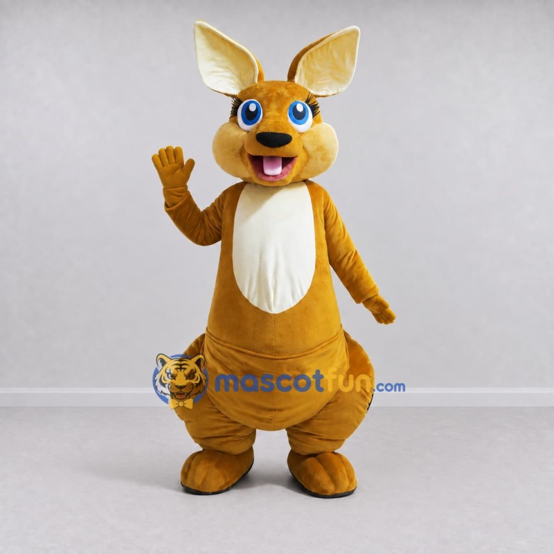 Custom Golden Brown and White Kangaroo Mascot Costume Adult Full Body Suit for Wildlife Events Custom Golden Brown and White Kangaroo Mascot Costume Adult Full Body Suit for Wildlife Events