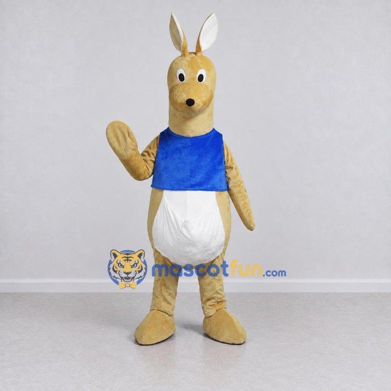 Custom Tan and Blue Kangaroo in a Shirt Mascot Costume Adult Full Body Suit for Wildlife Events