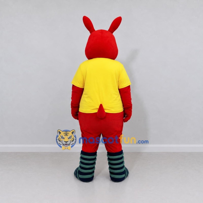 Custom Red and Yellow Rabbit in a T-Shirt Mascot Costume Adult Full Body Suit for School Events