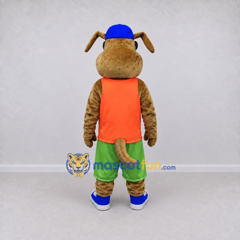 Custom Brown and Orange Dog in Sunglasses and Sportswear Mascot Costume Adult Full Body Suit for Sports Events Custom Brown and Orange Dog in Sunglasses and Sportswear Mascot Costume Adult Full Body Suit for Sports Events