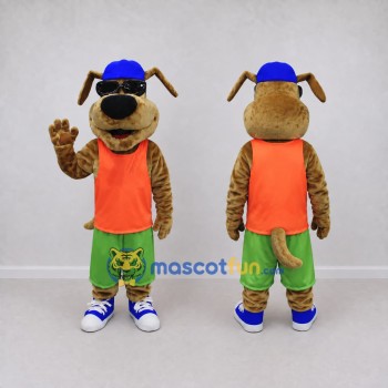 Custom Brown and Orange Dog in Sunglasses and Sportswear Mascot Costume Adult Full Body Suit for Sports Events