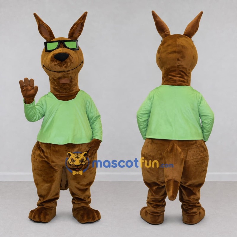 Custom Brown and Green Kangaroo in Sunglasses Mascot Costume Adult Full Body Suit for Outdoor Events Custom Brown and Green Kangaroo in Sunglasses Mascot Costume Adult Full Body Suit for Outdoor Events
