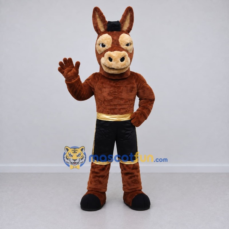 Custom Brown and Black Donkey in Sports Shorts Mascot Costume Adult Full Body Suit for Sports Events Custom Brown and Black Donkey in Sports Shorts Mascot Costume Adult Full Body Suit for Sports Events