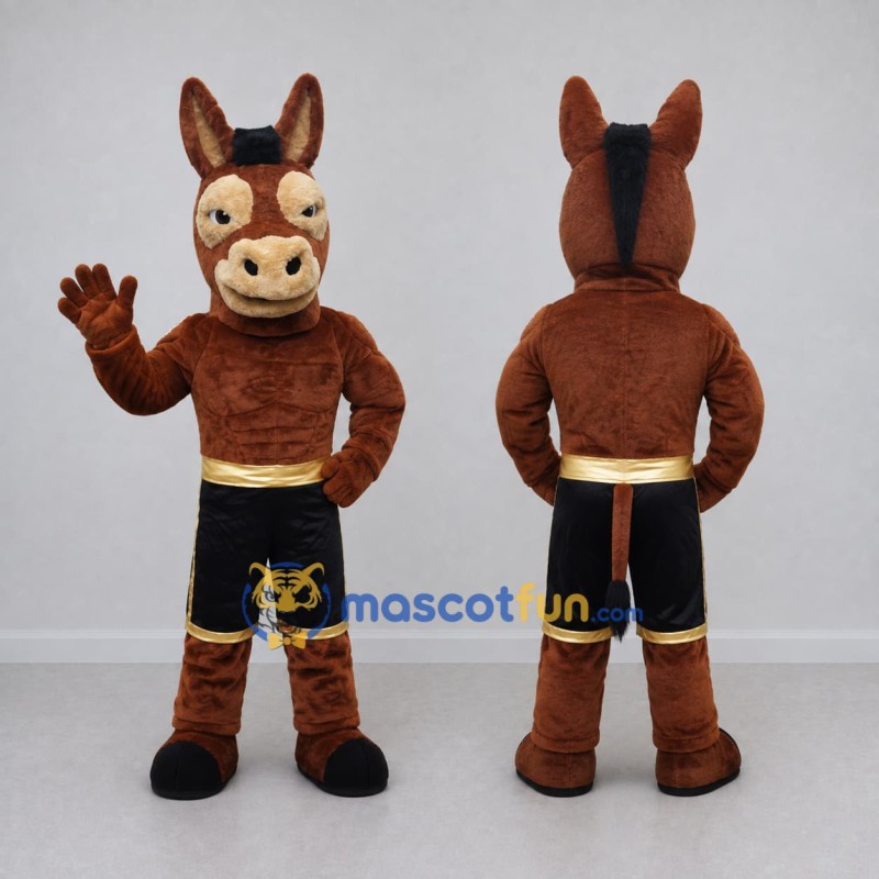 Custom Brown and Black Donkey in Sports Shorts Mascot Costume Adult Full Body Suit for Sports Events Custom Brown and Black Donkey in Sports Shorts Mascot Costume Adult Full Body Suit for Sports Events