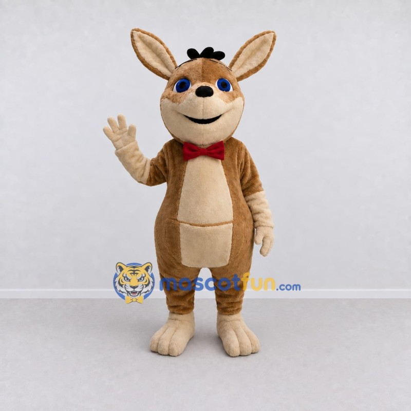 Custom Tan and Cream Kangaroo with a Bow Tie Mascot Costume Adult Full Body Suit for School Events Custom Tan and Cream Kangaroo with a Bow Tie Mascot Costume Adult Full Body Suit for School Events