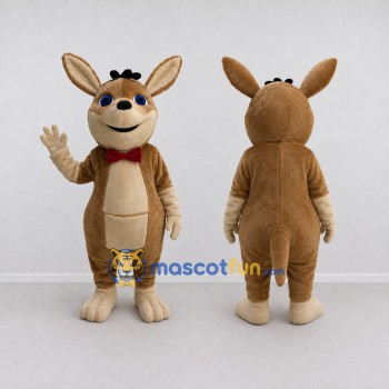 Custom Tan and Cream Kangaroo with a Bow Tie Mascot Costume Adult Full Body Suit for School Events