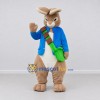 Custom Tan and Blue Rabbit in a Jacket with a Shoulder Bag Mascot Costume Adult Full Body Suit for Easter Events Custom Tan and Blue Rabbit in a Jacket with a Shoulder Bag Mascot Costume Adult Full Body Suit for Easter Events