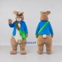 Custom Tan and Blue Rabbit in a Jacket with a Shoulder Bag Mascot Costume Adult Full Body Suit for Easter Events