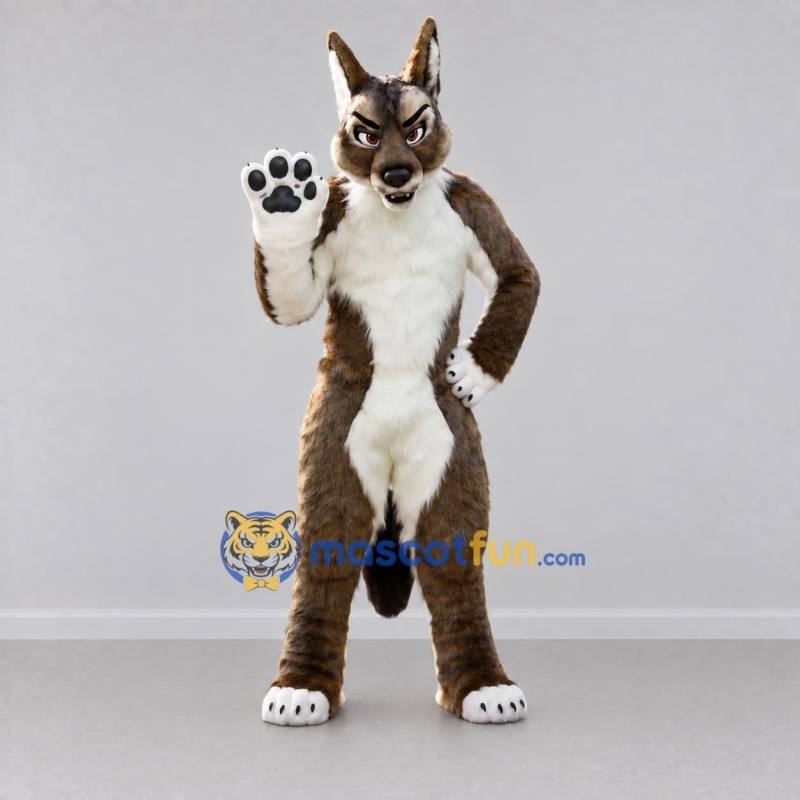 Custom Brown and White Wolf Mascot Costume Adult Full Body Suit for Sports Events