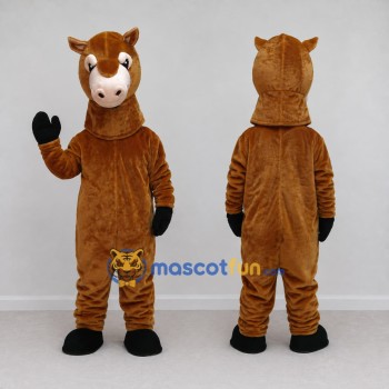Custom Brown and White Horse Mascot Costume Adult Full Body Suit for Farm Events