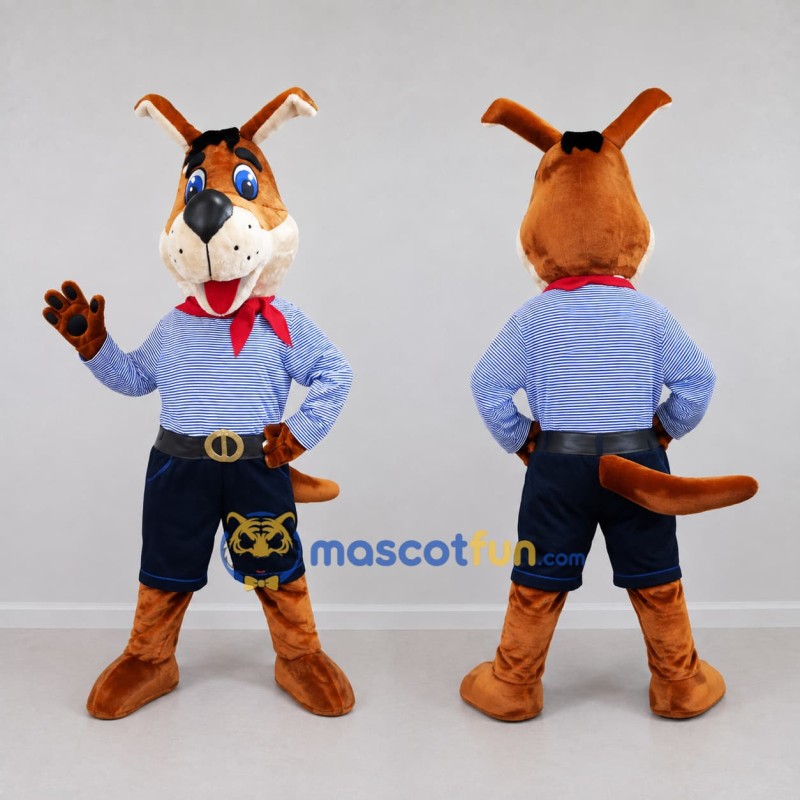 Custom Orange and Blue Dog in a Shirt and Shorts Mascot Costume Adult Full Body Suit for School Events Custom Orange and Blue Dog in a Shirt and Shorts Mascot Costume Adult Full Body Suit for School Events