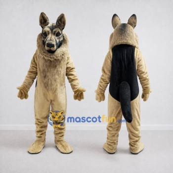 Custom Tan and Black German Shepherd Dog Mascot Costume Adult Full Body Suit for Sports Events