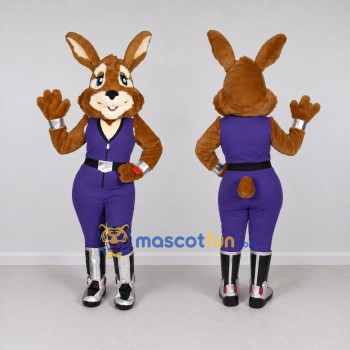 Custom Brown and Purple Rabbit in a Vest and Boots Mascot Costume Adult Full Body Suit for Theme Parties