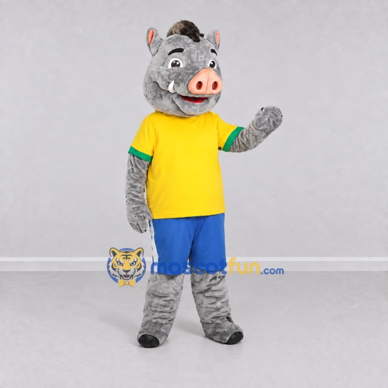 Custom Gray and Yellow Wild Boar in Sportswear Mascot Costume Adult Full Body Suit for Sports Events Custom Gray and Yellow Wild Boar in Sportswear Mascot Costume Adult Full Body Suit for Sports Events