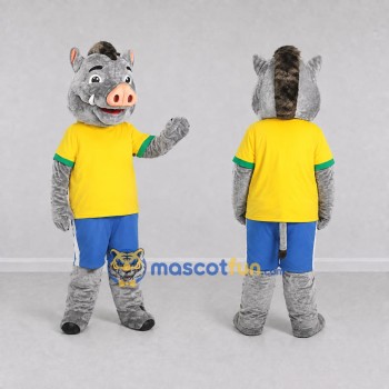 Custom Gray and Yellow Wild Boar in Sportswear Mascot Costume Adult Full Body Suit for Sports Events