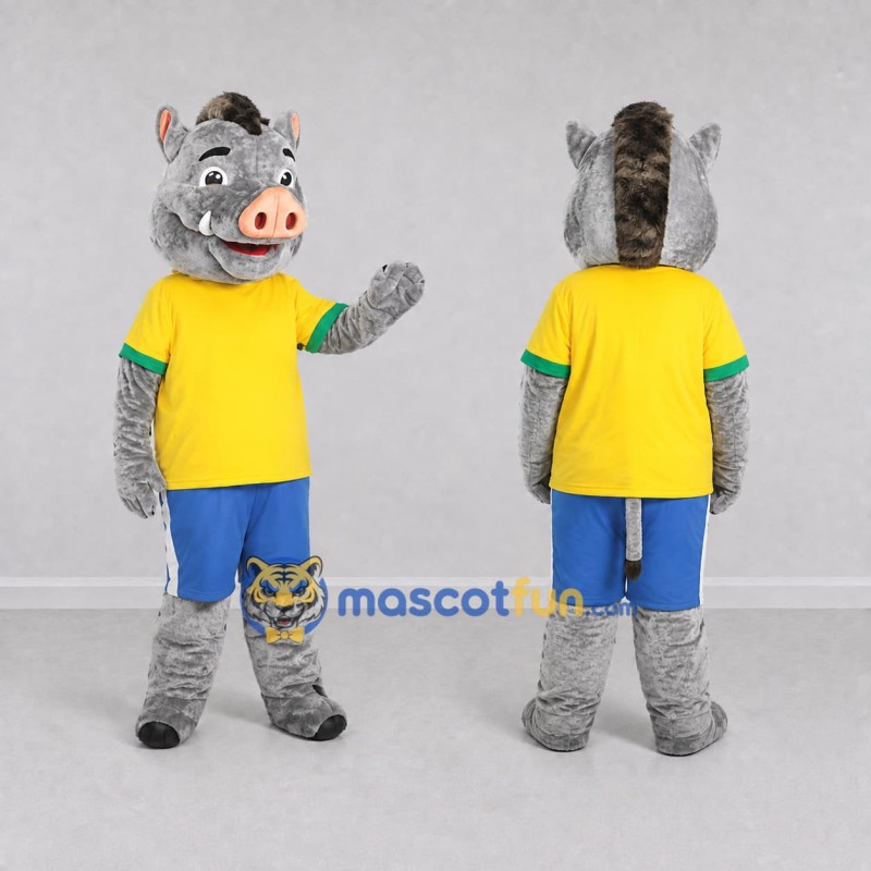 Custom Gray and Yellow Wild Boar in Sportswear Mascot Costume Adult Full Body Suit for Sports Events Custom Gray and Yellow Wild Boar in Sportswear Mascot Costume Adult Full Body Suit for Sports Events